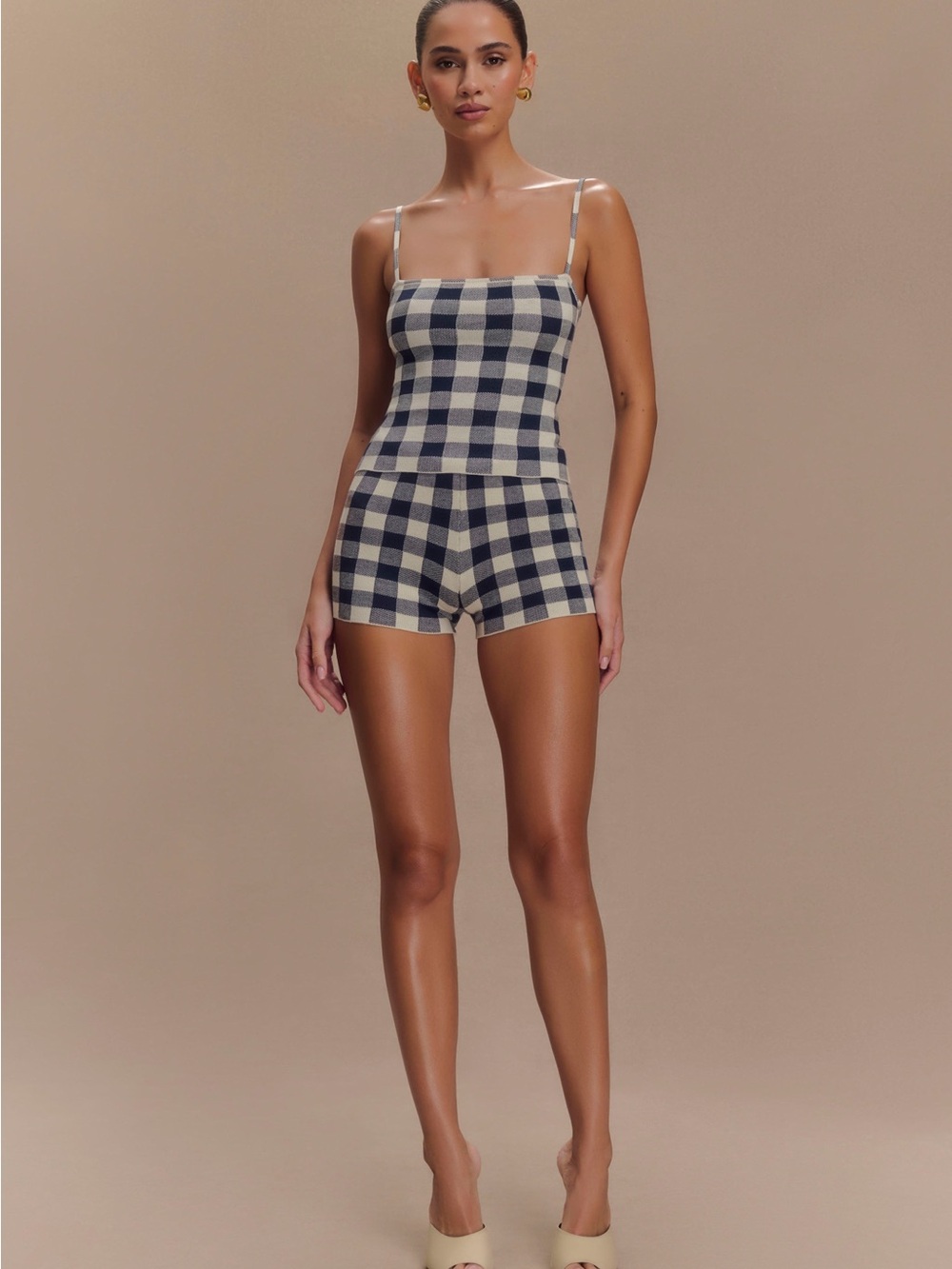 Meshki Navy & Cream Gingham Knit Shorts